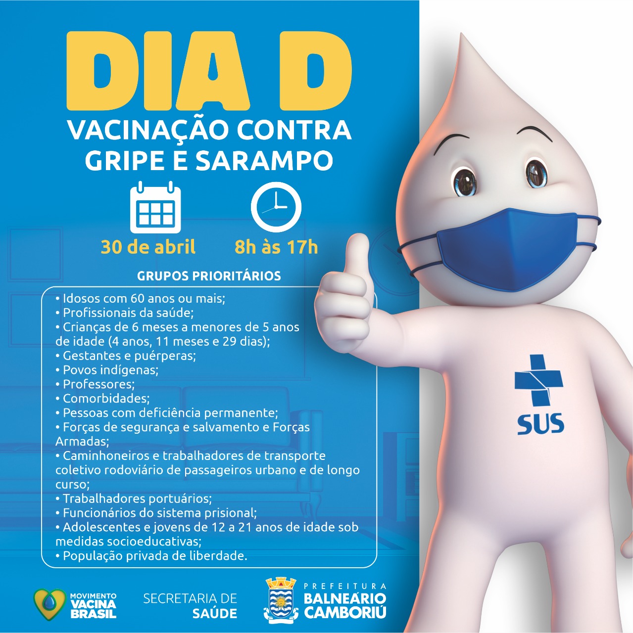 Dia D tem vacinas contra Influenza, Sarampo e Covid-19