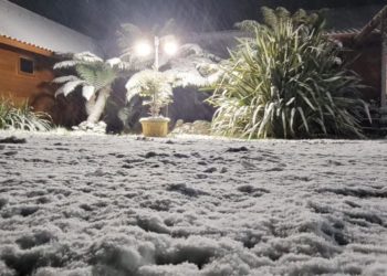 Neve volta a cair na Serra Catarinense na noite desta terça-feira; veja as imagens