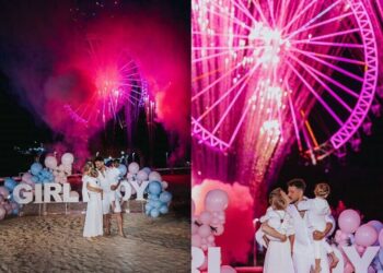 RODA GIGANTE REVELA SEXO DO BEBÊ DO ATOR JÚLIO ROCHA EM BALNEÁRIO CAMBORIÚ