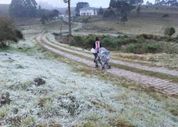 VÍDEO: Mãe empurra carrinho de bebê a -4.8ºC no caminho do trabalho em São Joaquim