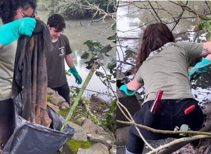 Parceria entre Oceanic Aquarium e JCI Balneário Camboriú retira milhares de litros de lixo do leito do Rio Camboriú