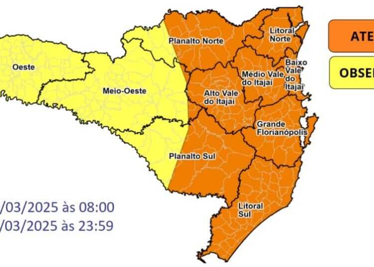 Santa Catarina em alerta: temporais atingem oito regiões neste domingo