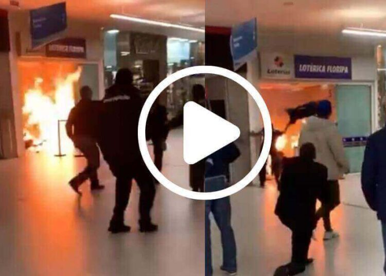 VÍDEO:Homem ateia fogo ao próprio corpo dentro de lotérica em shopping de Florianópolis