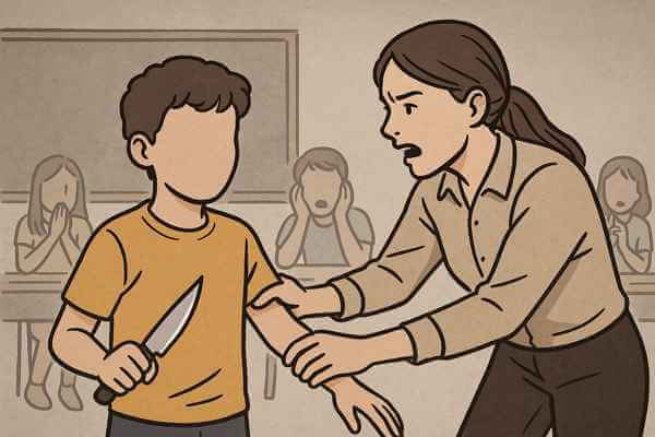 Criança de 10 anos assusta colegas ao sacar faca dentro de sala de aula