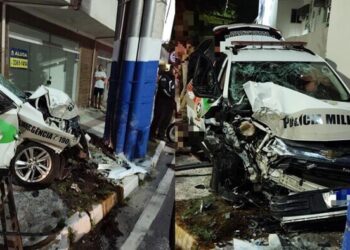 Policiais ficam feridos em acidente envolvendo viatura da PM em Balneário Camboriú