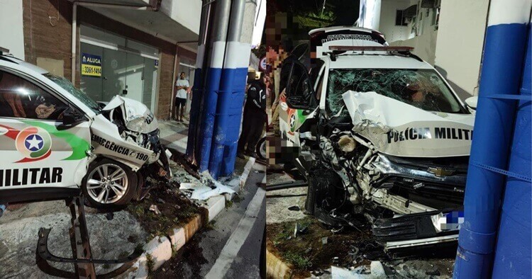Policiais ficam feridos em acidente envolvendo viatura da PM em Balneário Camboriú