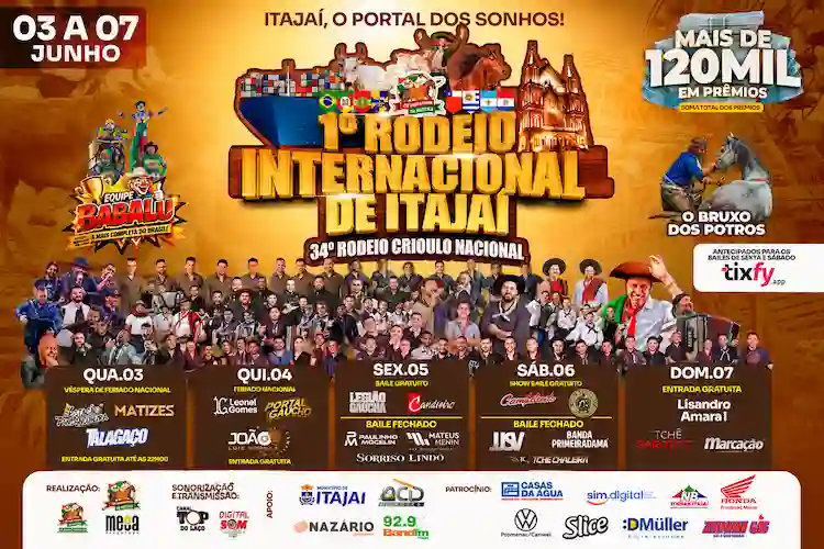 O 1º Rodeio Internacional de Itajaí terá a maior programação de shows da história e entrada gratuita todos os dias no Parque do Rodeio