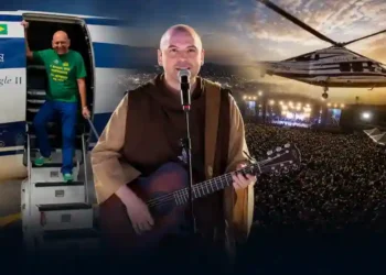 Luciano Hang ajuda Frei Gilson a chegar em SC e show atrai cerca de 100 mil pessoas em Navegantes