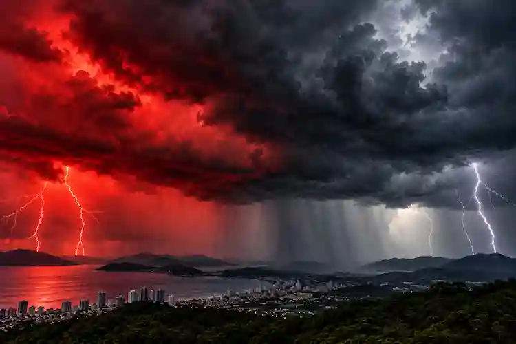 Alerta vermelho em Santa Catarina: Inmet alerta para chuva intensa, granizo e ventos acima de 100 km/h