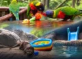 Brinquedos, piscina de bolinhas e escorregador: animais de aquário entram no clima do Dia das Crianças