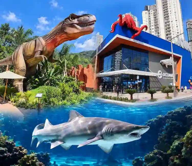Atrativos turísticos de Balneário Camboriú oferecem entrada gratuita para eleitores no domingo, 25 de outubro. Oceanic Aquarium, Parque Aventura Jurássica, turismo em Balneário Camboriú, promoção Eleições 2026.