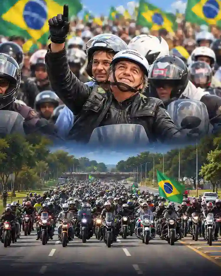 Lideranças políticas e apoiadores do PL durante mobilização política em Florianópolis.